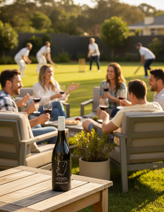 Bottle of NB Grenache by Aphelion 2024 wine with a label that includes the outline of a feather and the name of the wine. The dark glass bottle is upright and the wine inside is not visible.