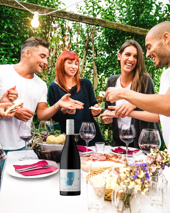 Bottle of Welkin Grenache by Aphelion 2024 wine with a label that includes a map and the name of the wine. The bottle is upright and the wine inside is not visible.