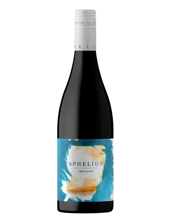 Bottle of Aphelion Emergent Mataro with a blue and orange label