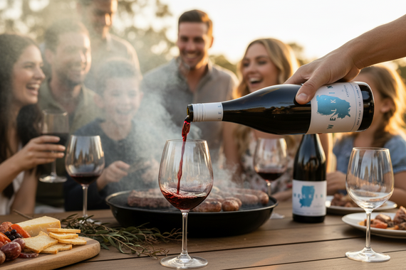 A bottle of Welkin Nero d'Avola by Aphelion 2024 wine with a purple label, blue text, and a map outline.