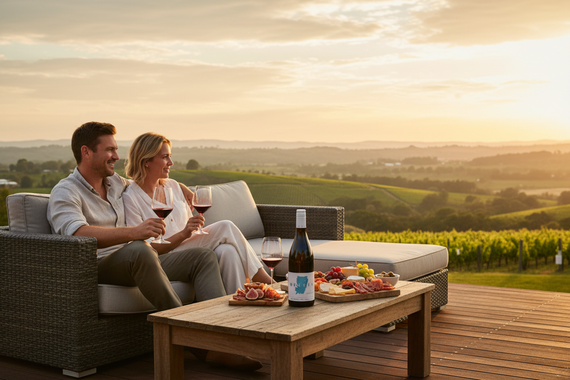 A bottle of Welkin Nero d'Avola by Aphelion 2024 wine with a purple label, blue text, and a map outline.